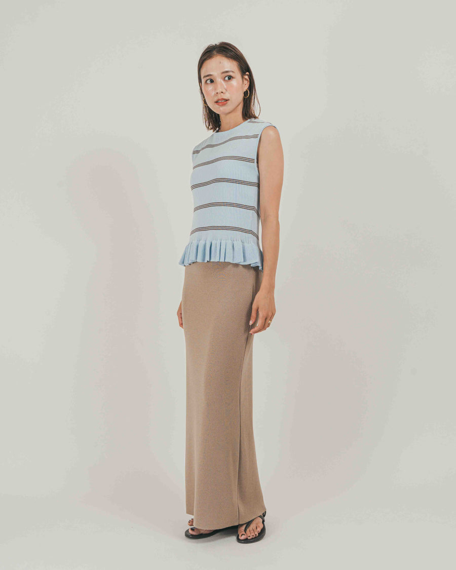 ［SET］Rib Border フリルニット + Relax Knit ストレートスカート（2SET）