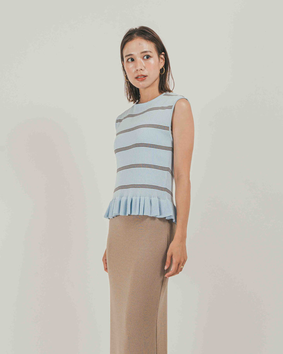 ［SET］Rib Border フリルニット + Relax Knit ストレートスカート（2SET）