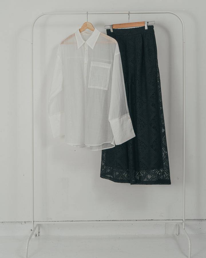 ［SET］Clear Sheer オーバーシャツ + Blockレース　ストレートパンツ（2SET）