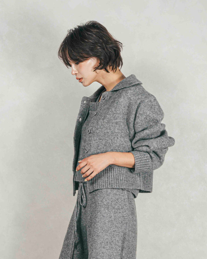 Cloudyメランジ襟付きカーディガン (GRAY)