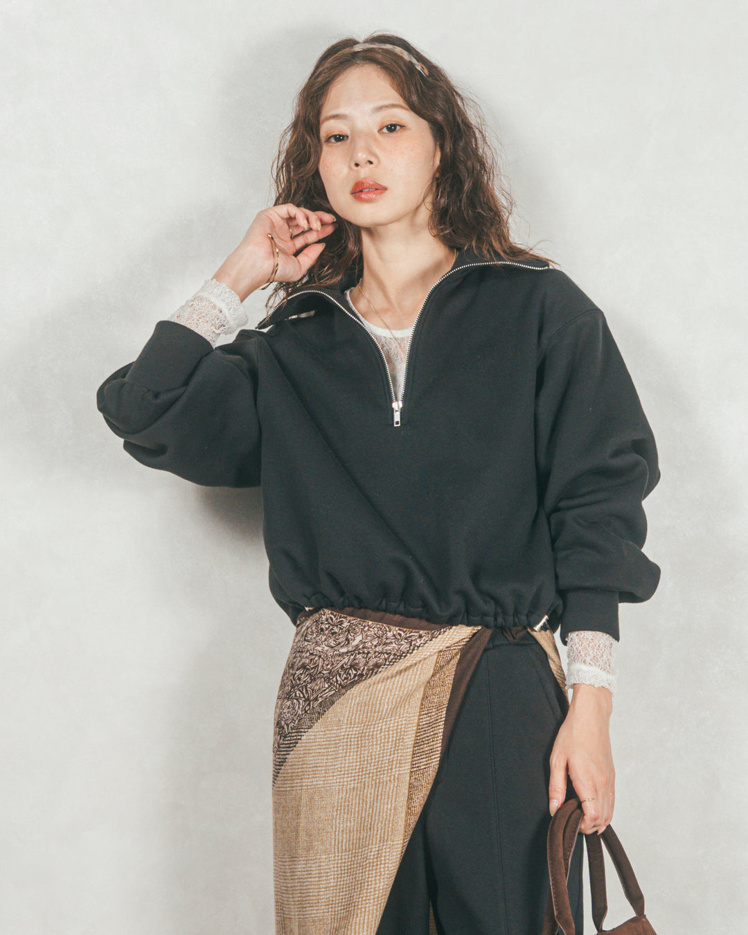 ［SET］裏起毛ハーフZipスウェット+Relax 裏起毛カーブパンツ（2SET）