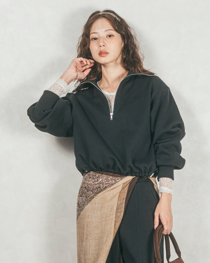 ［SET］裏起毛ハーフZipスウェット+Relax 裏起毛カーブパンツ（2SET）