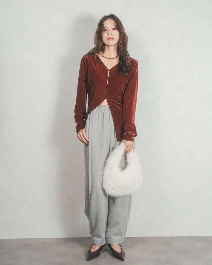 ［SET］ベロア Vネックカーディガン+2-Way ウェーブデザインスウェットパンツ（2SET）