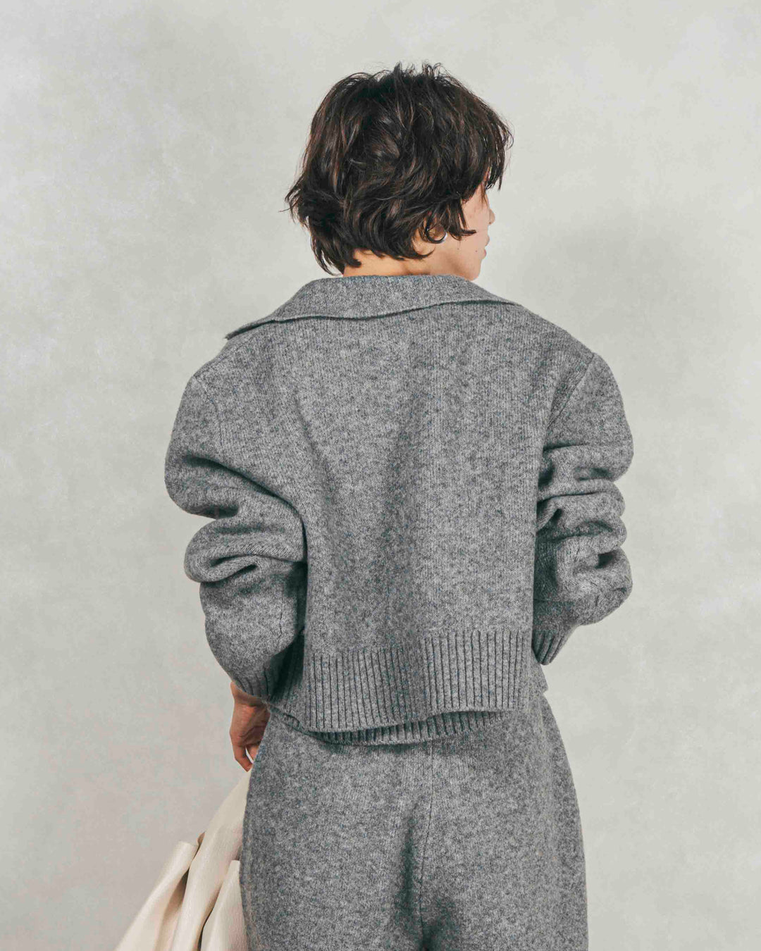 Cloudyメランジ襟付きカーディガン (GRAY)