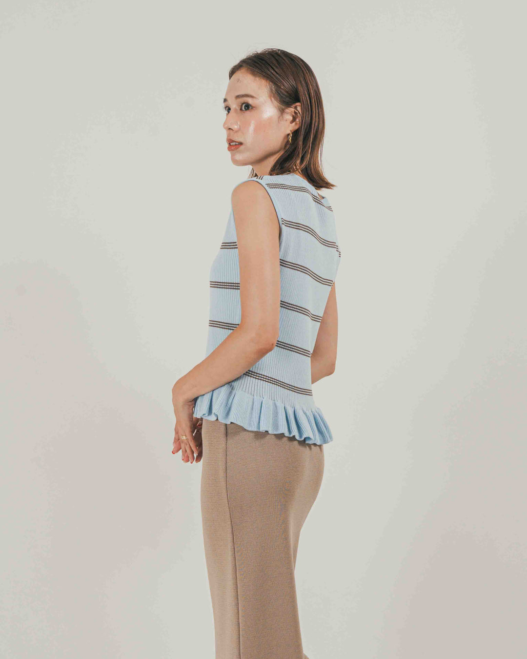 ［SET］Rib Border フリルニット + Relax Knit ストレートスカート（2SET）