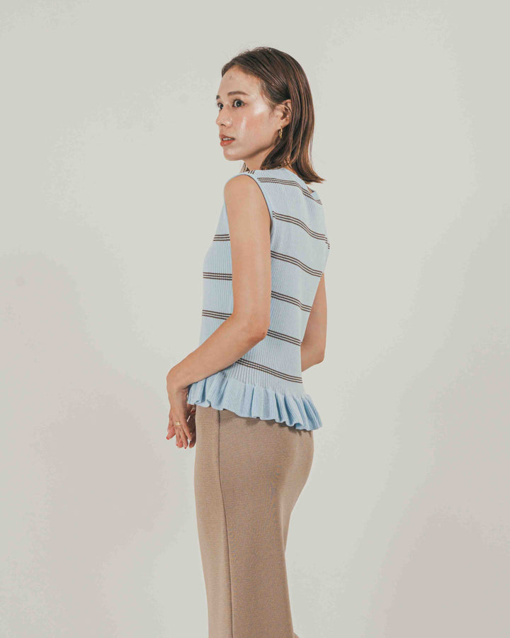 ［SET］Rib Border フリルニット + Relax Knit ストレートスカート（2SET）