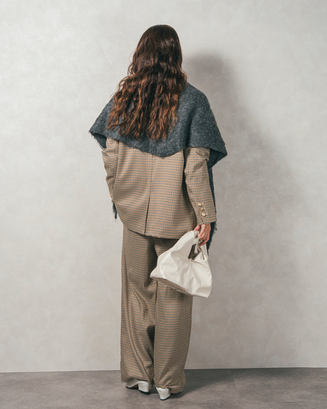 ［SET］スウェットライクロゴ刺繍ニット+Effortless チェックジャケット+Effortless チェックタックパンツ（3SET）