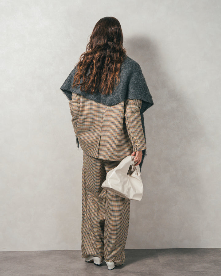 ［SET］スウェットライクロゴ刺繍ニット+Effortless チェックジャケット+Effortless チェックタックパンツ（3SET）