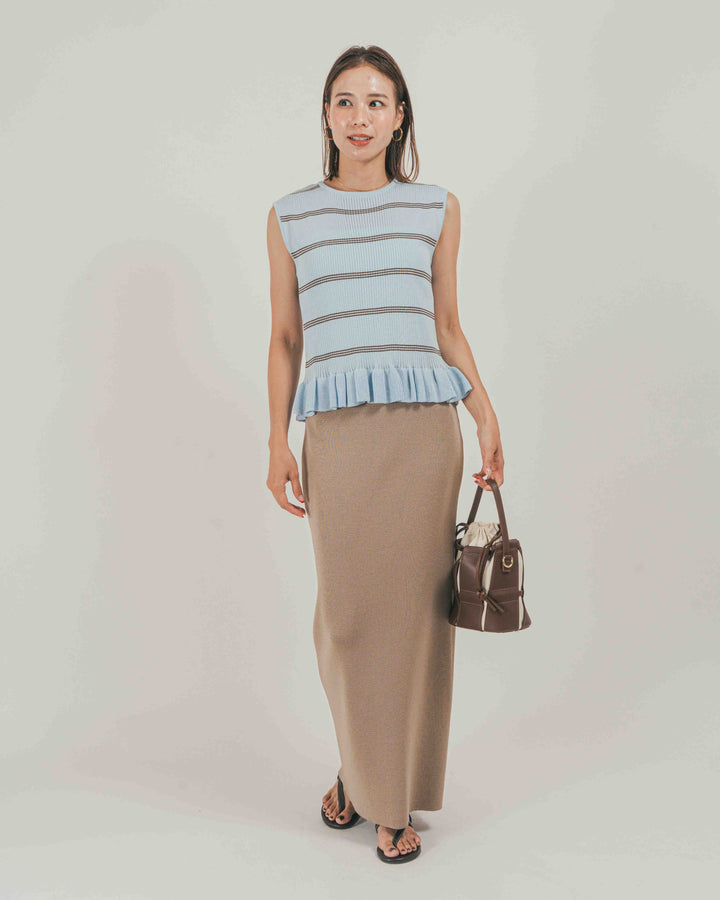 ［SET］Rib Border フリルニット + Relax Knit ストレートスカート（2SET）