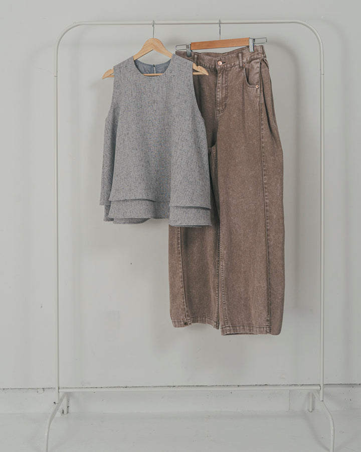［SET］Tweedノースリティアードタンクトップ + 10oz サイドタック リラックスデニムパンツ（2SET）