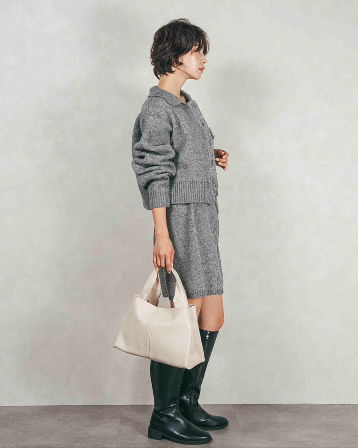 ［SET］Cloudyメランジ襟付きカーディガン+Cloudyメランジクロップドベスト+Cloudyメランジハーフパンツ（3SET）