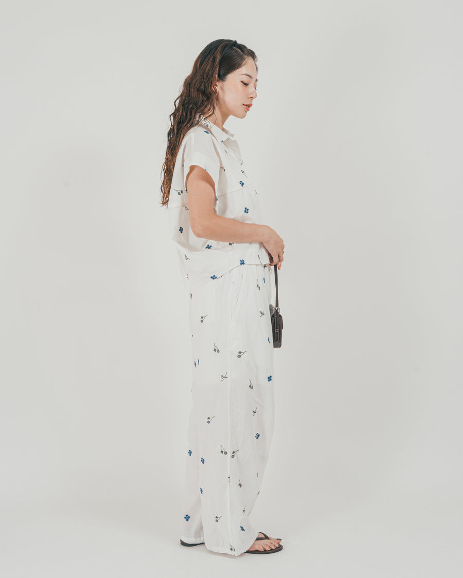 ［SET］Flower刺繍コクーンシャツ + Flower刺繍リラックスパンツ（2SET）