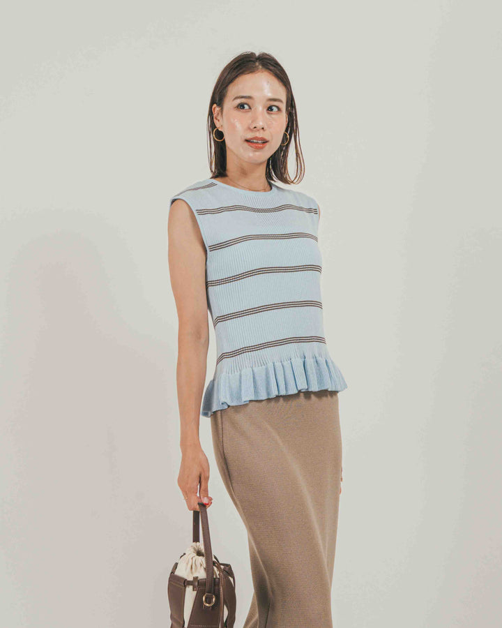 ［SET］Rib Border フリルニット + Relax Knit ストレートスカート（2SET）