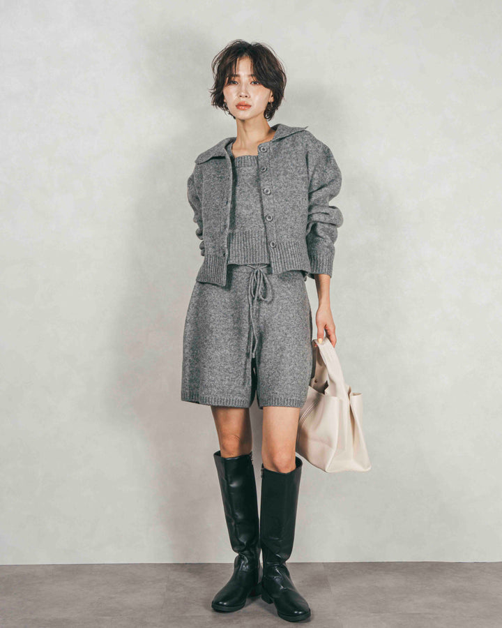 Cloudyメランジ襟付きカーディガン (GRAY)