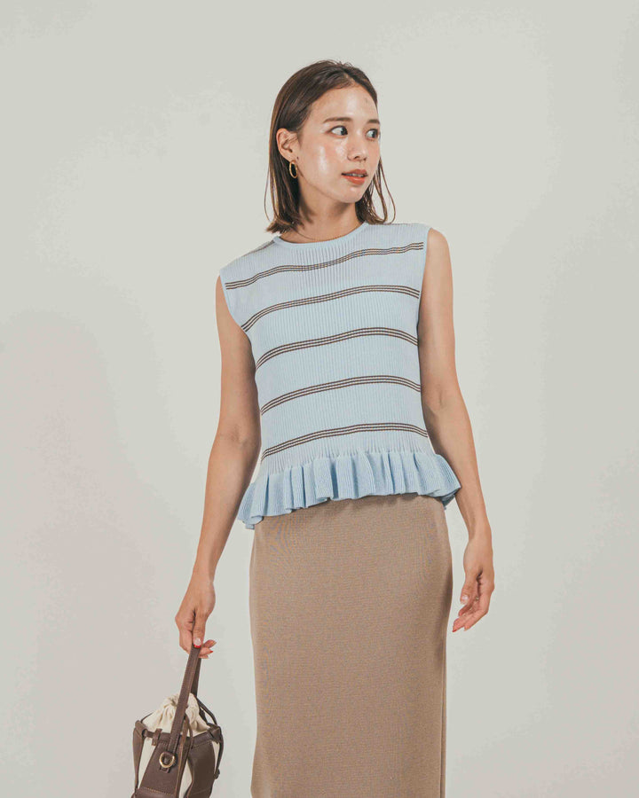［SET］Rib Border フリルニット + Relax Knit ストレートスカート（2SET）