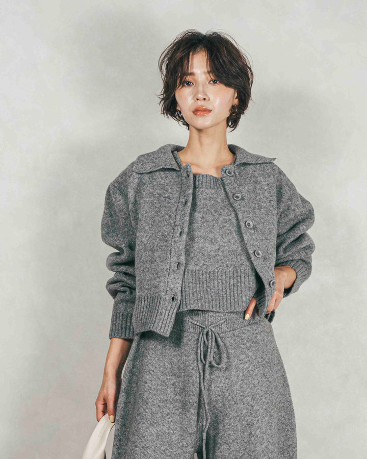 Cloudyメランジ襟付きカーディガン (GRAY)