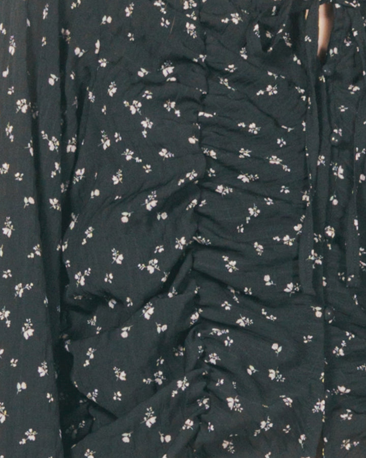 ［SET］Flowerプリントフリルブラウス+センターシーム リラックスワイドデニム（2SET）