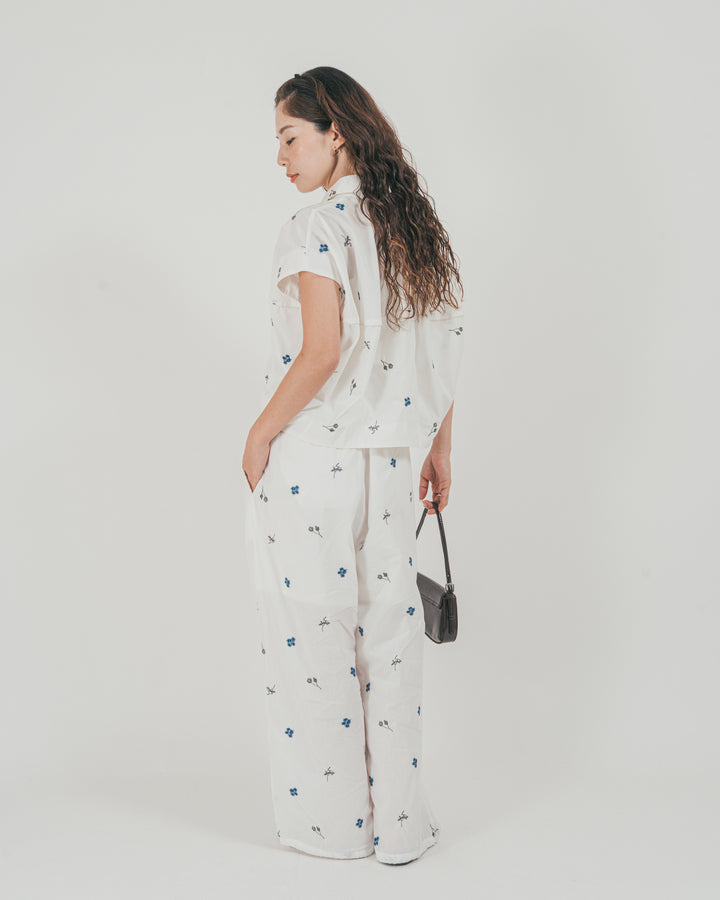［SET］Flower刺繍コクーンシャツ + Flower刺繍リラックスパンツ（2SET）