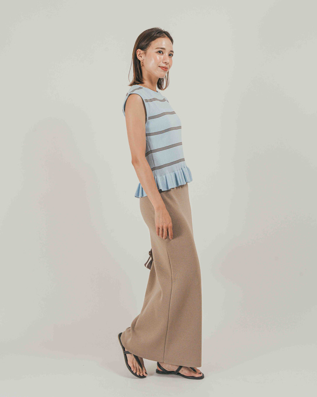 ［SET］Rib Border フリルニット + Relax Knit ストレートスカート（2SET）