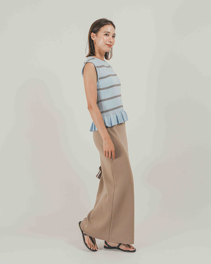 ［SET］Rib Border フリルニット + Relax Knit ストレートスカート（2SET）