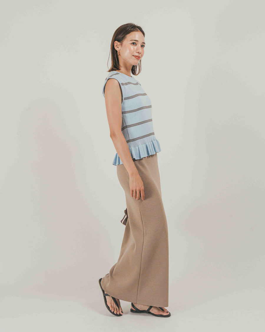 ［SET］Rib Border フリルニット + Relax Knit ストレートスカート（2SET）