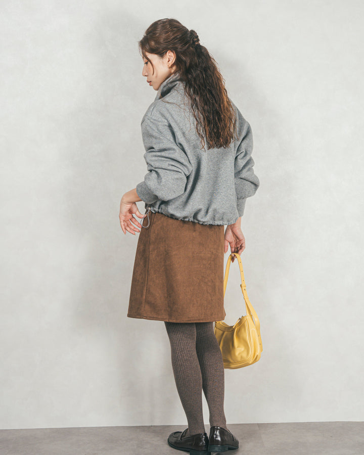 ［SET］裏起毛ハーフZipスウェット+スウェードライクラップスカート（2SET）