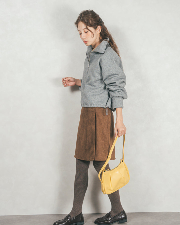 ［SET］裏起毛ハーフZipスウェット+スウェードライクラップスカート（2SET）