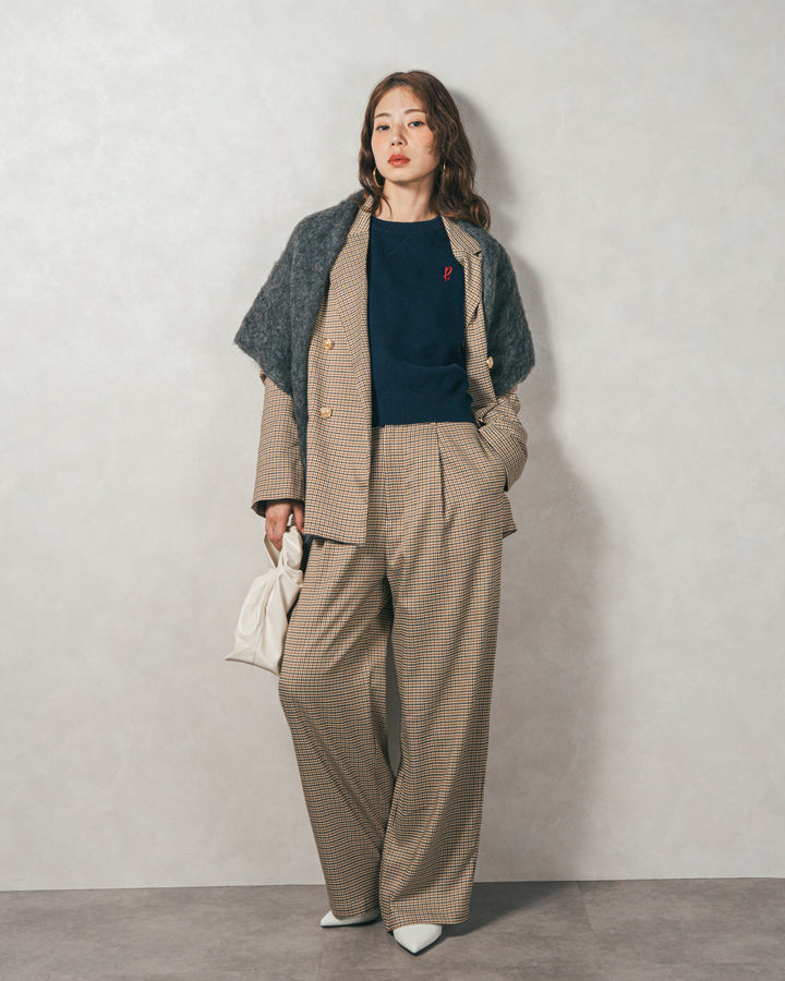 スウェットライクロゴ刺繍ニット (NAVY)