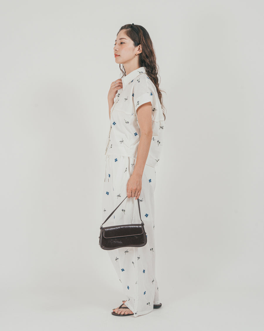 ［SET］Flower刺繍コクーンシャツ + Flower刺繍リラックスパンツ（2SET）