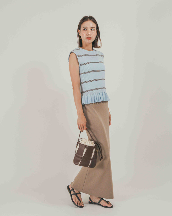 ［SET］Rib Border フリルニット + Relax Knit ストレートスカート（2SET）