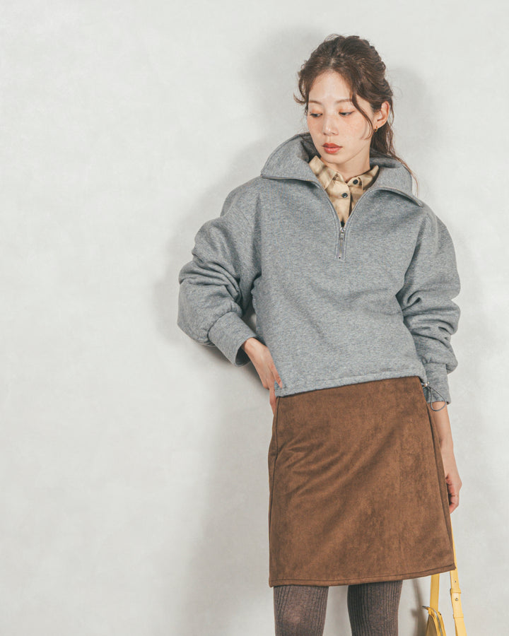 ［SET］裏起毛ハーフZipスウェット+スウェードライクラップスカート（2SET）