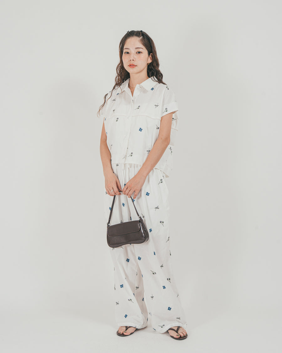 ［SET］Flower刺繍コクーンシャツ + Flower刺繍リラックスパンツ（2SET）