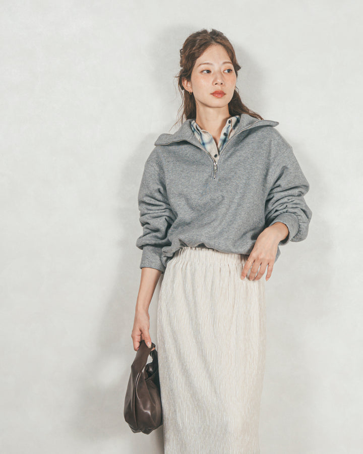 ［SET］裏起毛ハーフZipスウェット+ベロアNarrowスカート（2SET）