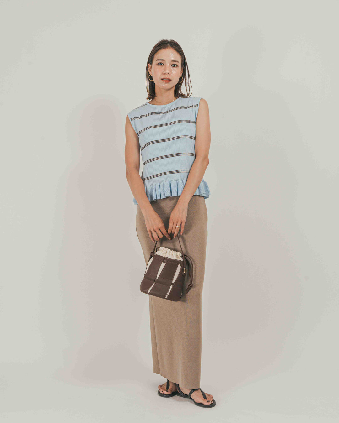 ［SET］Rib Border フリルニット + Relax Knit ストレートスカート（2SET）