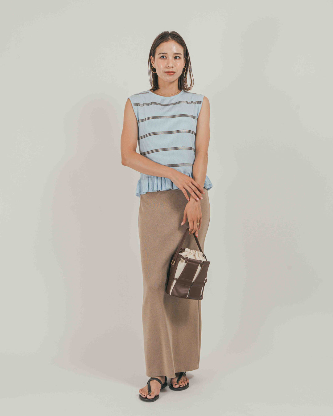 ［SET］Rib Border フリルニット + Relax Knit ストレートスカート（2SET）