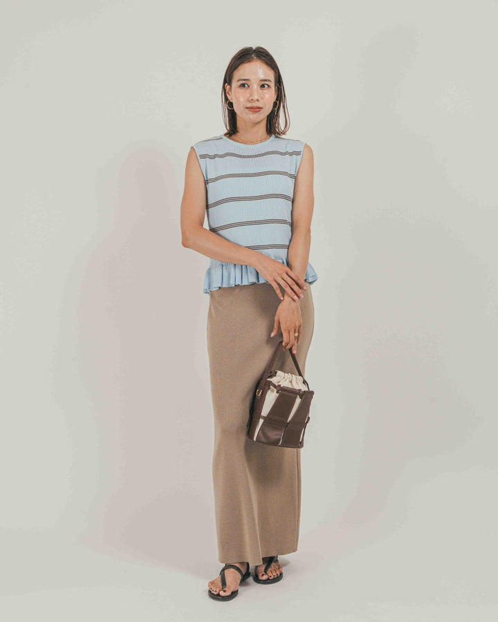 ［SET］Rib Border フリルニット + Relax Knit ストレートスカート（2SET）