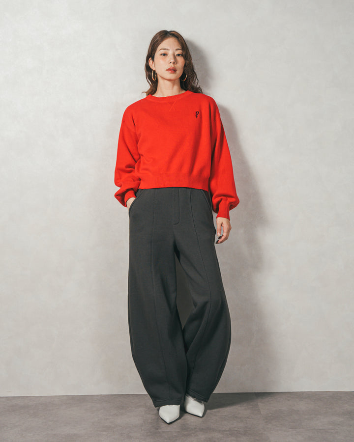 ［SET］スウェットライクロゴ刺繍ニット+Relax 裏起毛カーブパンツ（2SET）