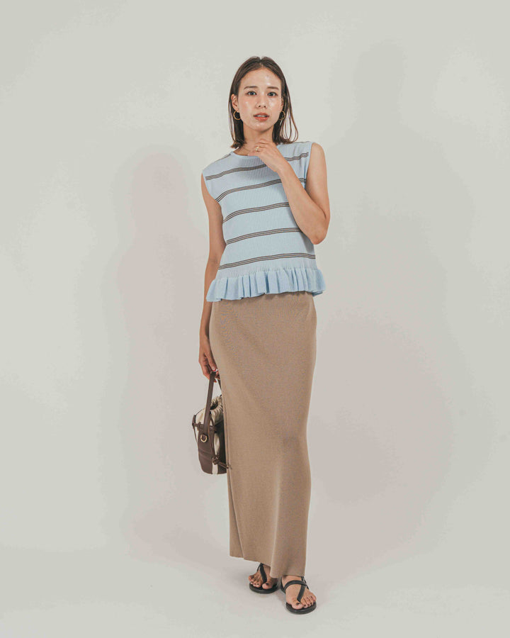 ［SET］Rib Border フリルニット + Relax Knit ストレートスカート（2SET）