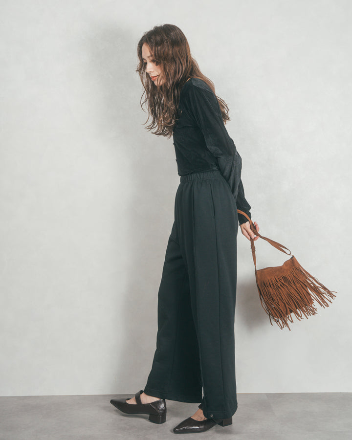 ［SET］ベロア Vネックカーディガン+2-Way ウェーブデザインスウェットパンツ（2SET）