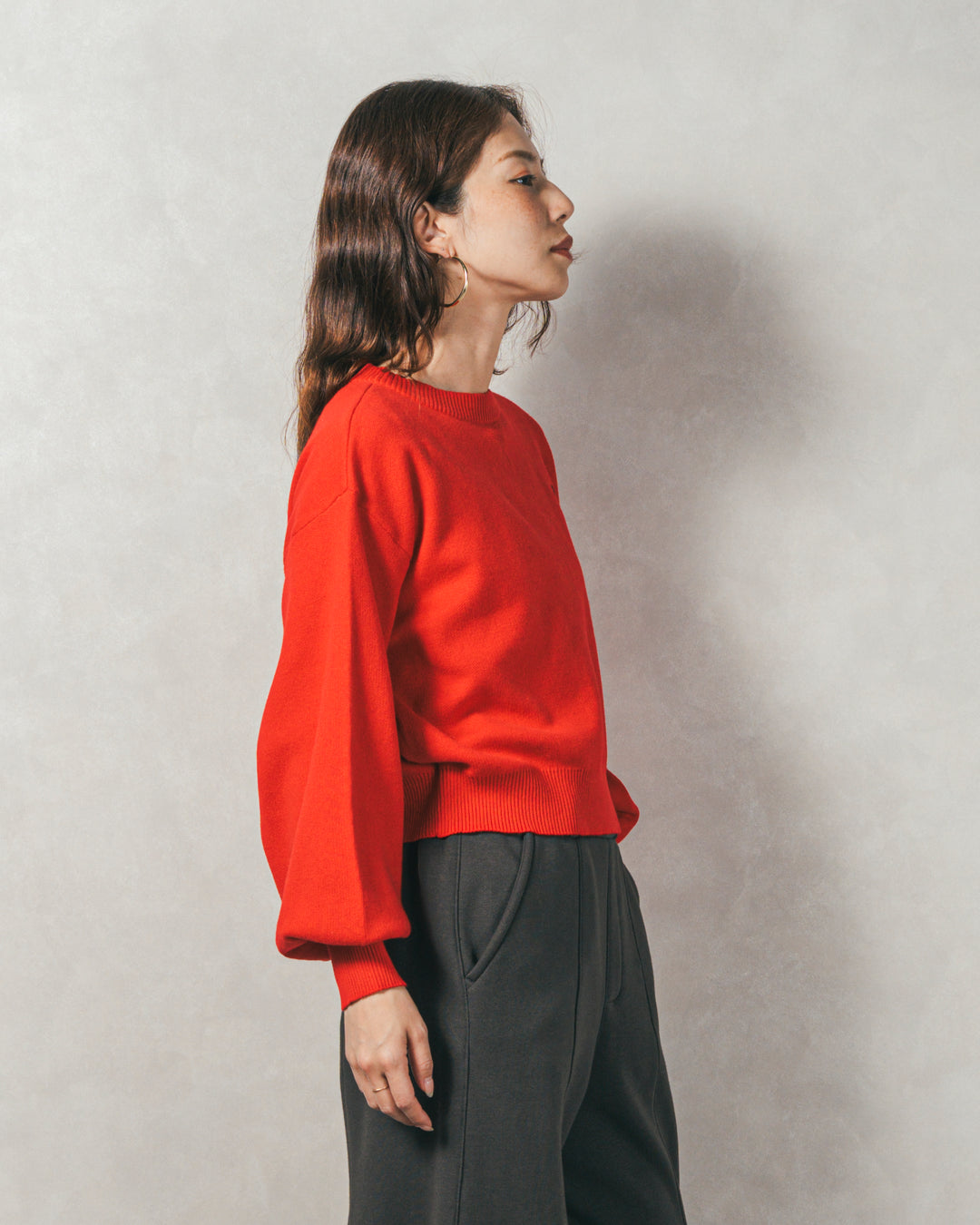 ［SET］スウェットライクロゴ刺繍ニット+Relax 裏起毛カーブパンツ（2SET）