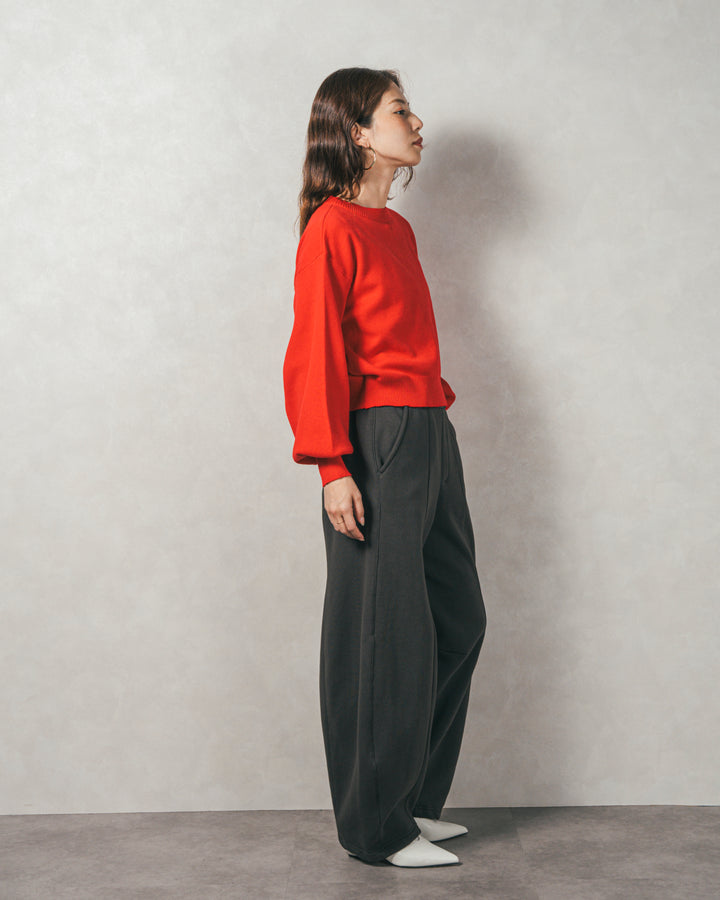 ［SET］スウェットライクロゴ刺繍ニット+Relax 裏起毛カーブパンツ（2SET）