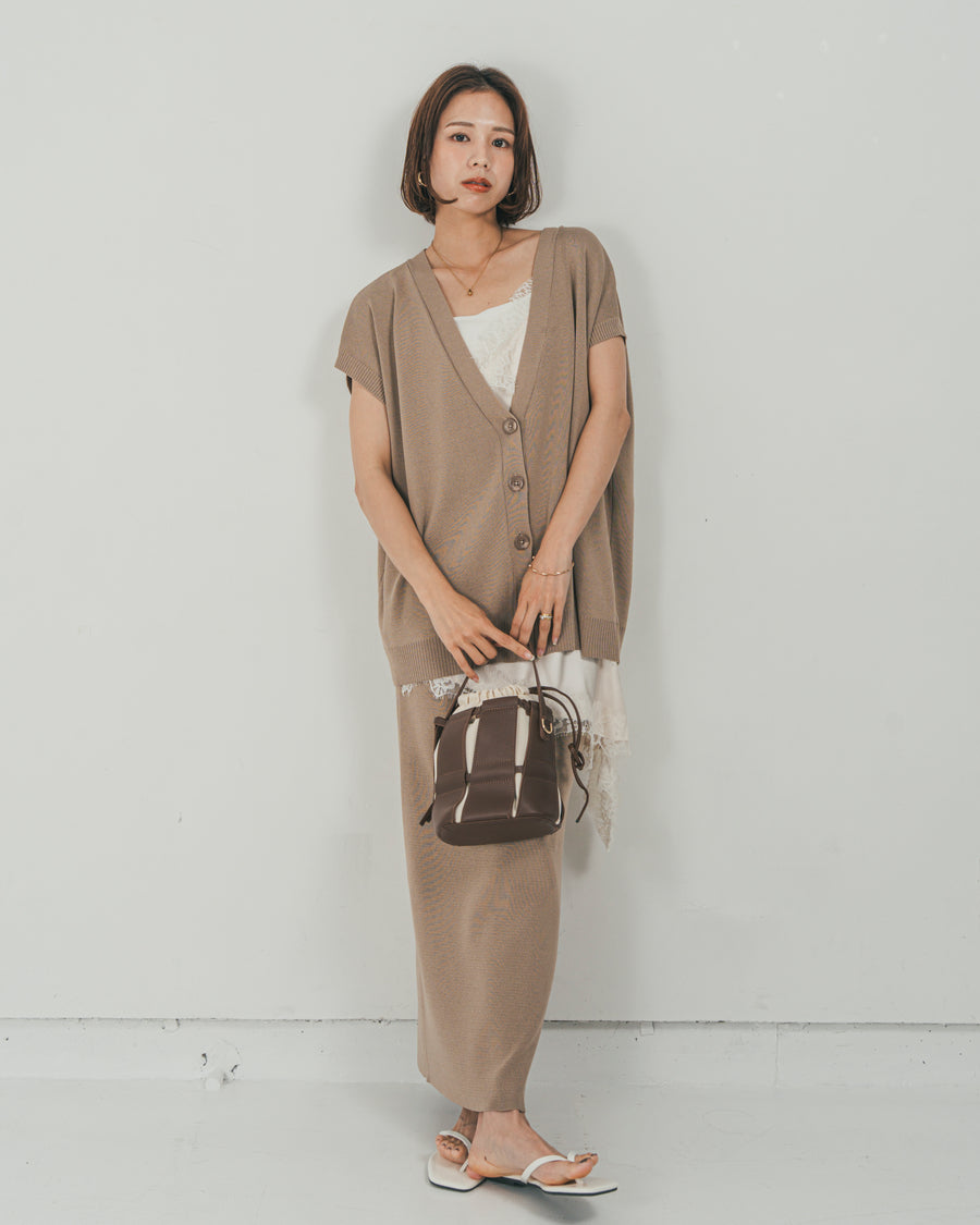 ［SET］VネックRelaxニットベスト + Relax Knit ストレートスカート（2SET）