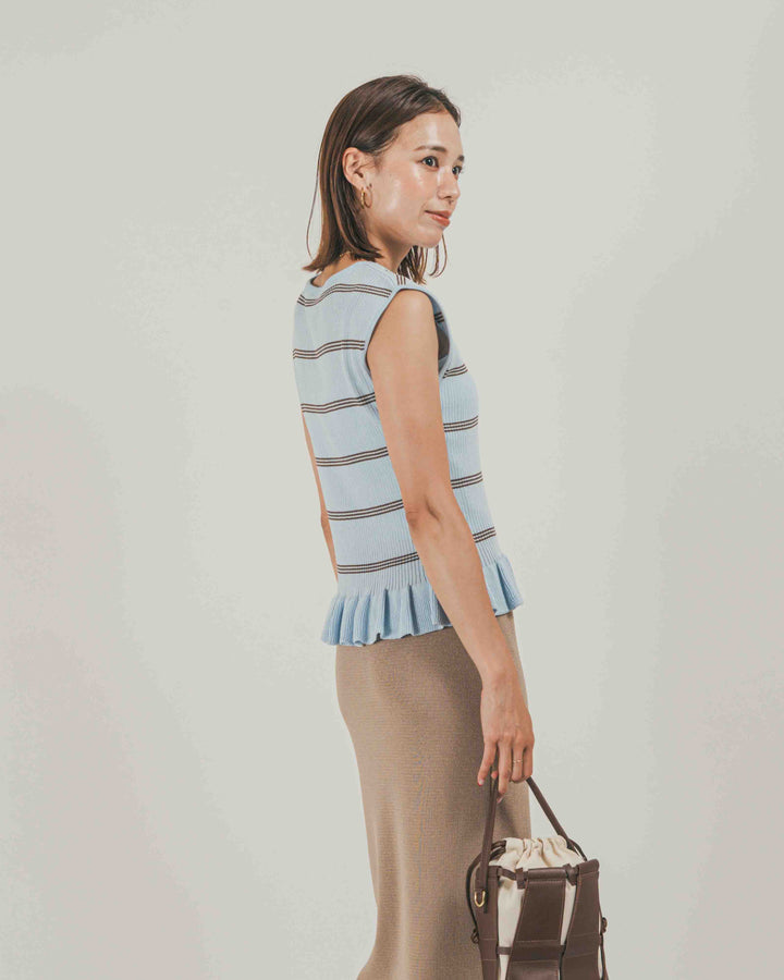 ［SET］Rib Border フリルニット + Relax Knit ストレートスカート（2SET）