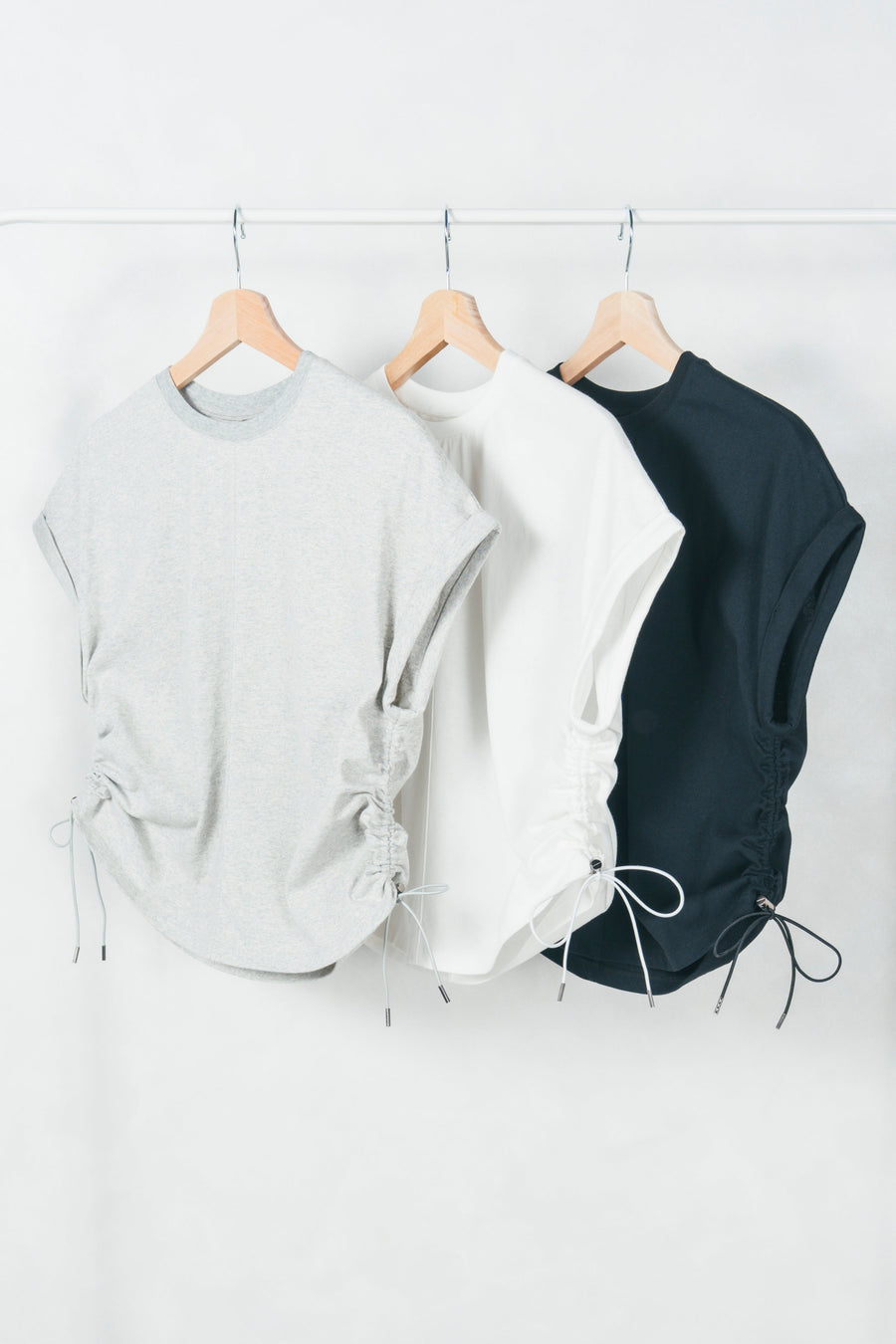 ［SET］［汗ガード］USAコットンサイドギャザーT+フリンジジャガードリラックスパンツ（2SET）