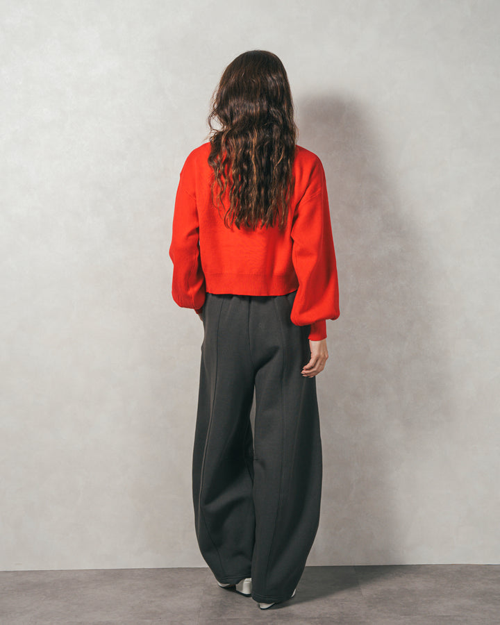 ［SET］スウェットライクロゴ刺繍ニット+Relax 裏起毛カーブパンツ（2SET）