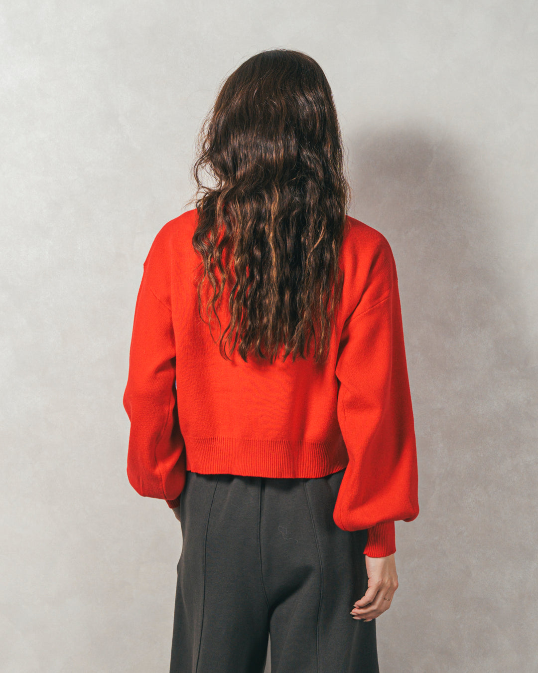 スウェットライクロゴ刺繍ニット (RED)