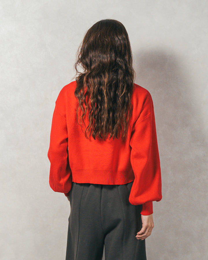 スウェットライクロゴ刺繍ニット (RED)