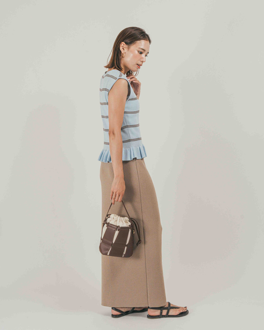 ［SET］Rib Border フリルニット + Relax Knit ストレートスカート（2SET）
