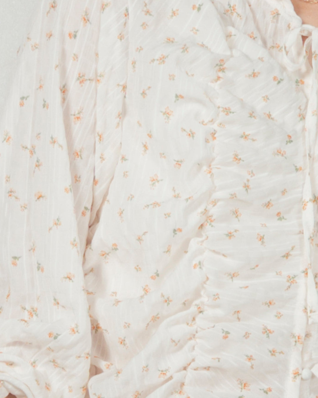 ［SET］Flowerプリントフリルブラウス+センターシーム リラックスワイドデニム（2SET）