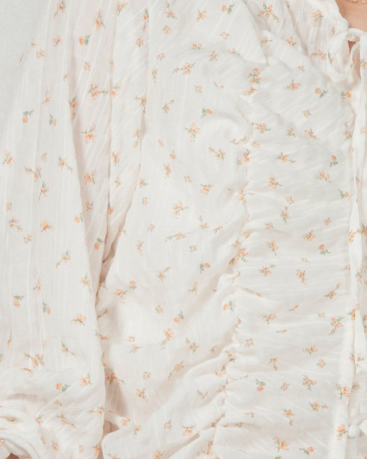 ［SET］Flowerプリントフリルブラウス+センターシーム リラックスワイドデニム（2SET）